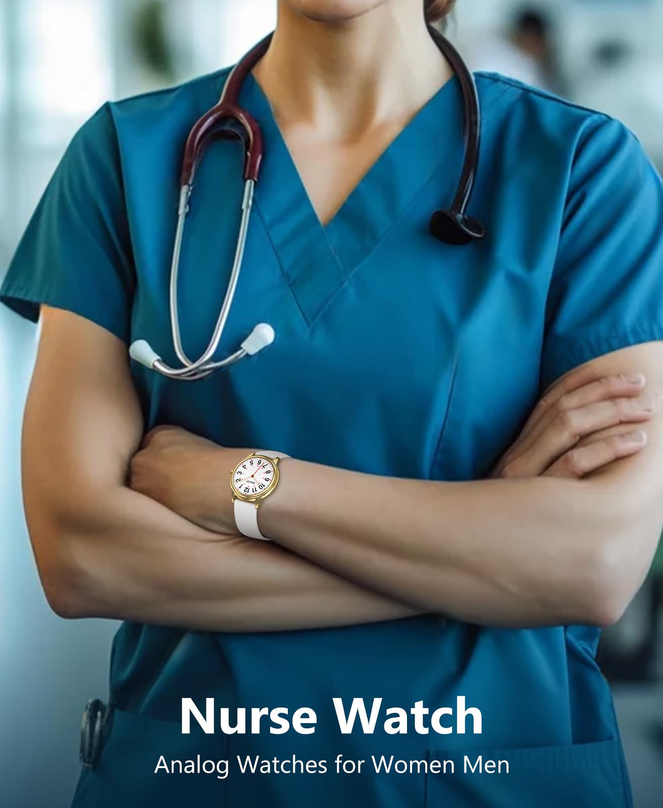 Beeasy Nurse Watch Waterproof for Medical Professionals Students Women Men,Watches with Second Hand Nursing 12/24 Hour, Easy Read Dial and Silicone Band, Military Time Luminouse