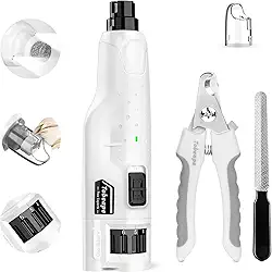 Tobeape Lixador de Unhas para Cães e Gatos, 6 Velocidades Silencioso Recarregável com Copo de Pó e 2 Luzes LED, Kit Profissional com Cortador e Lima para Pets Grandes e Pequenos