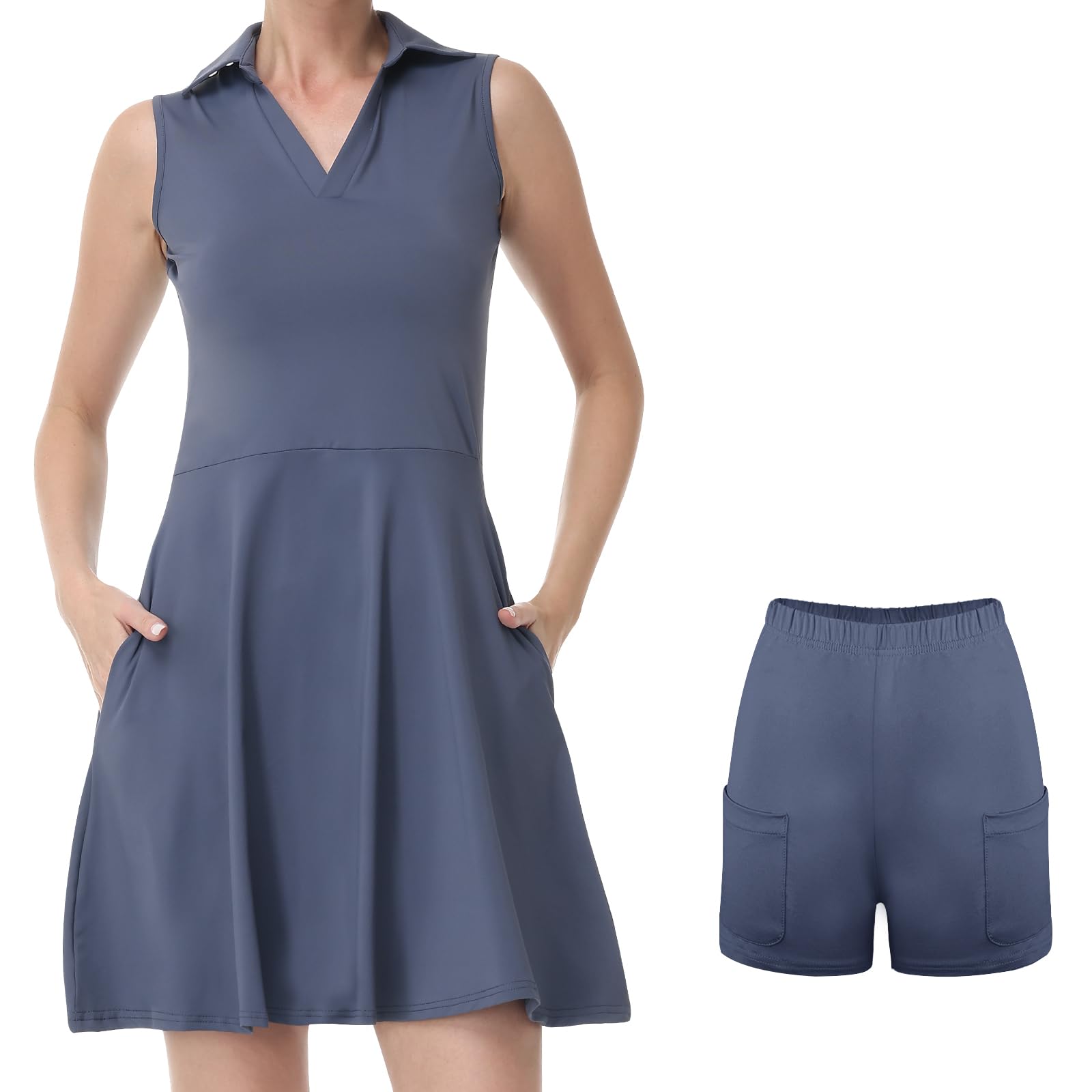 Bezioner Robe Tennis Femme sans Manche Robe Polo avec Shorts Robes Golf Femmes avec 4 Poches Ligne A Vêtements de Sport