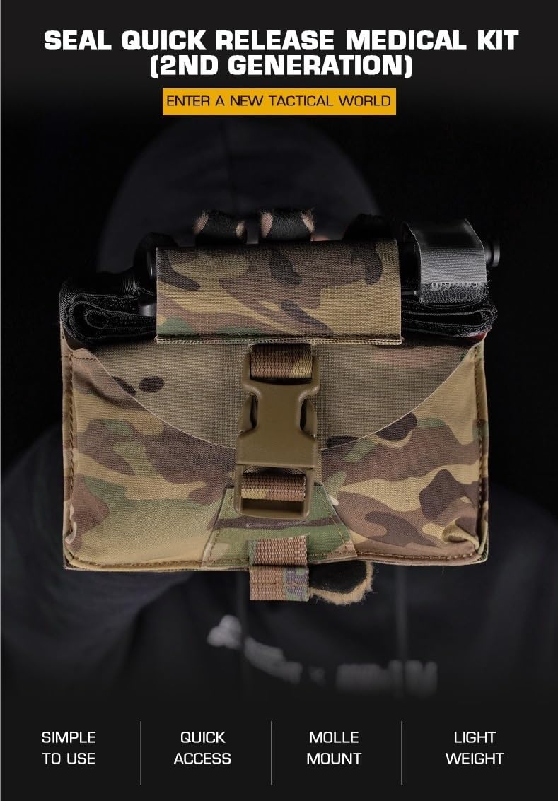 Táctico Molle Sello Bolsas Médicas Pequeñas con Soporte Superior para Torniquete, Cinturón De Liberación Rápida Edc Bolsa, Despliegue Rápido Ifak Bolsa Primeros Auxilios