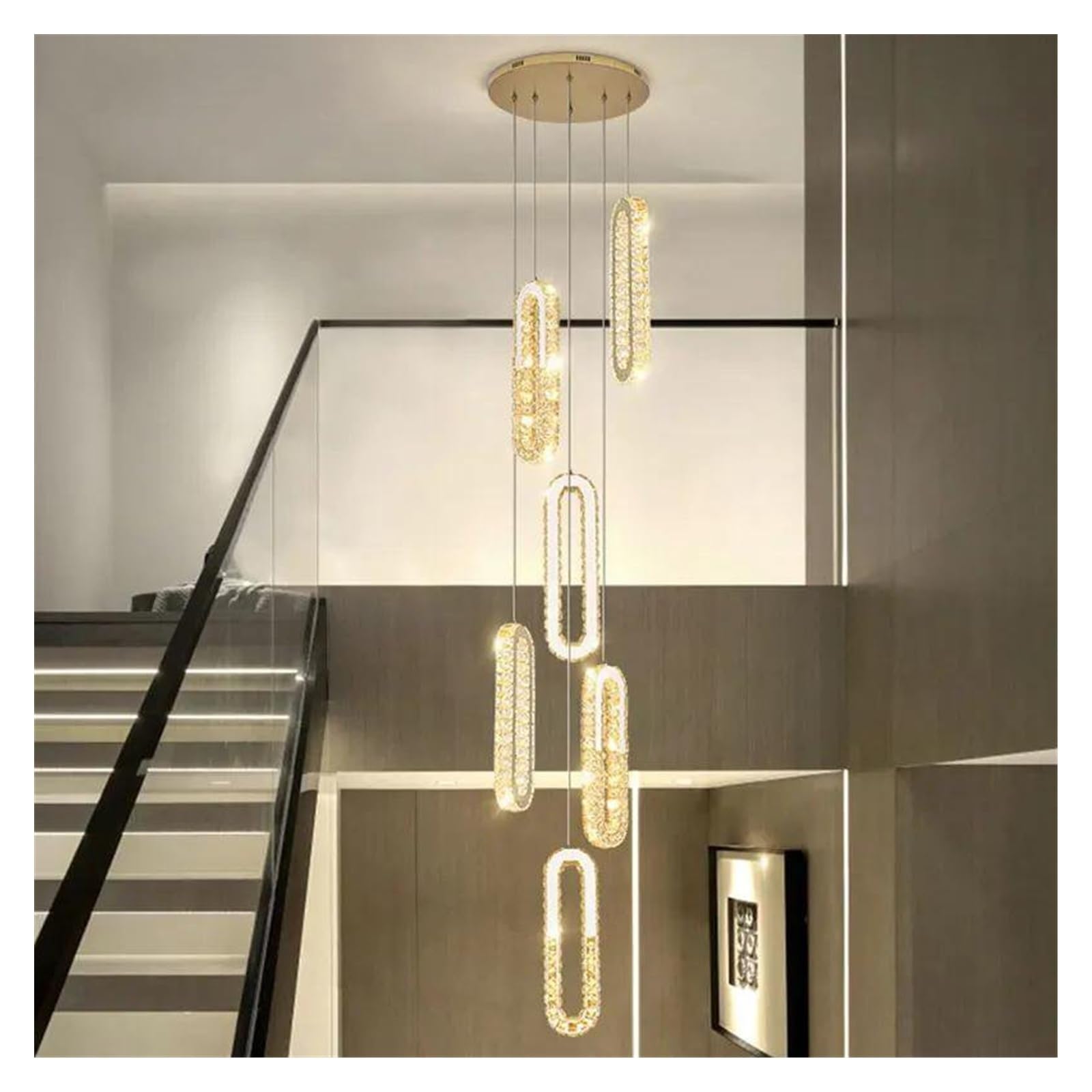 PCXEHUYP Modern Chandeliers Nordic Large Chandelier High-end Villa K9 Crystal Light Project Customized Hall Rotating Staircase Long Chandeliers(6 Heads)