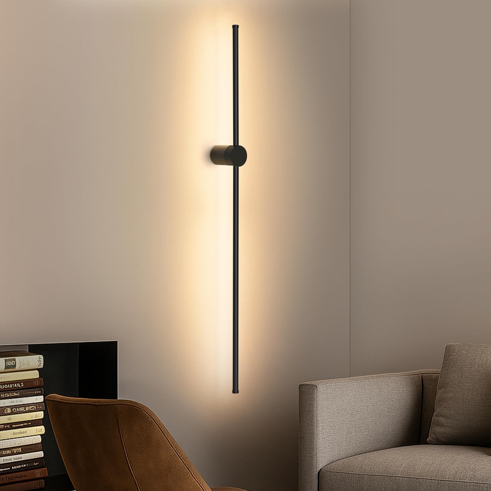 ZMH Lampada da parete a LED per interni - Lampada da corridoio nera lunga 100 cm, design moderno, lampada da camera da letto, bianco caldo 3000K, lampada da cucina per corridoio, letto