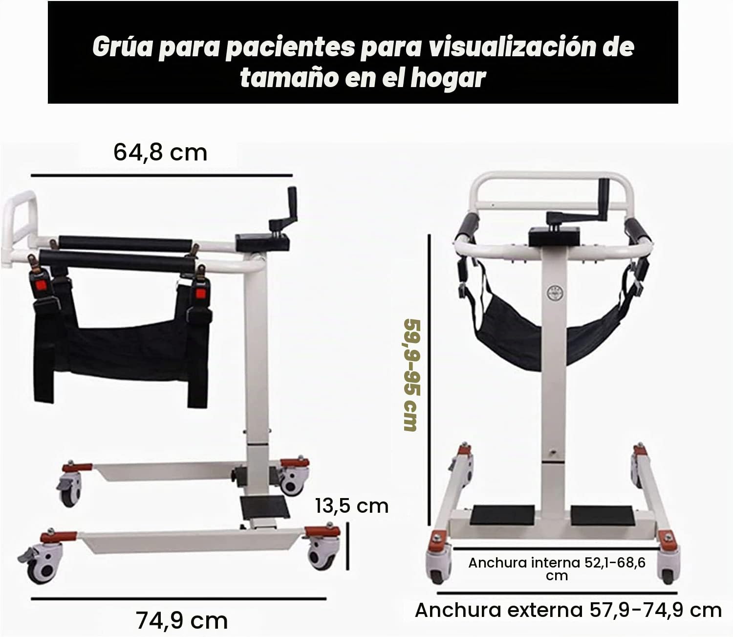Silla de Ruedas para Ducha y WC, Elevador para Silla De Ruedas Grúa para Elevación Y Traslado De Pacientes Reposapiés Abatibles Ajustables en Altura para Ancianos Discapacitados