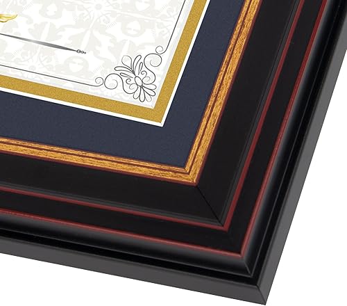 Miniatura 8 de Frametory, Marco de diploma de 6 x 8 pulgadas con paspartú doble azul marinodorado o de 8 x 10 pulgadas sin paspartú, oro negro y borgoña, soporte