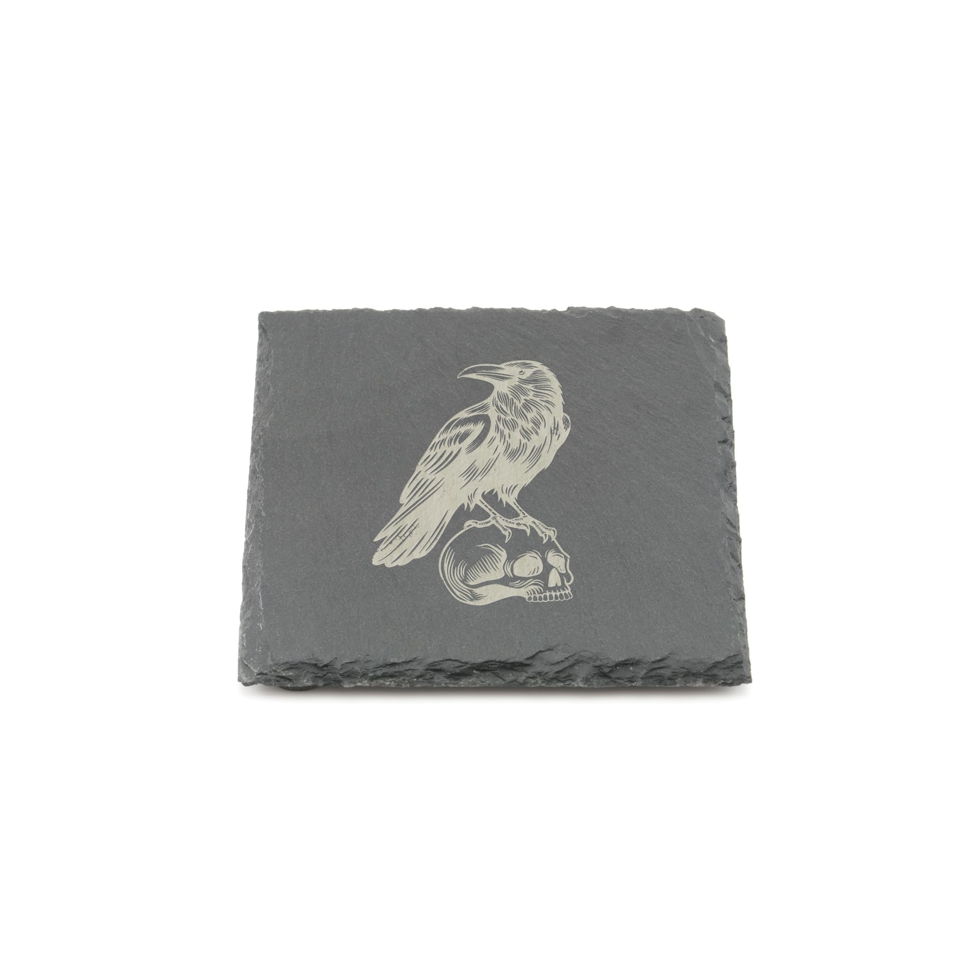 A1 Graphics Ltd Grey Crow Skull Slate Coaster Laser Engraved Shabby Chic Spooky Gift (Square)