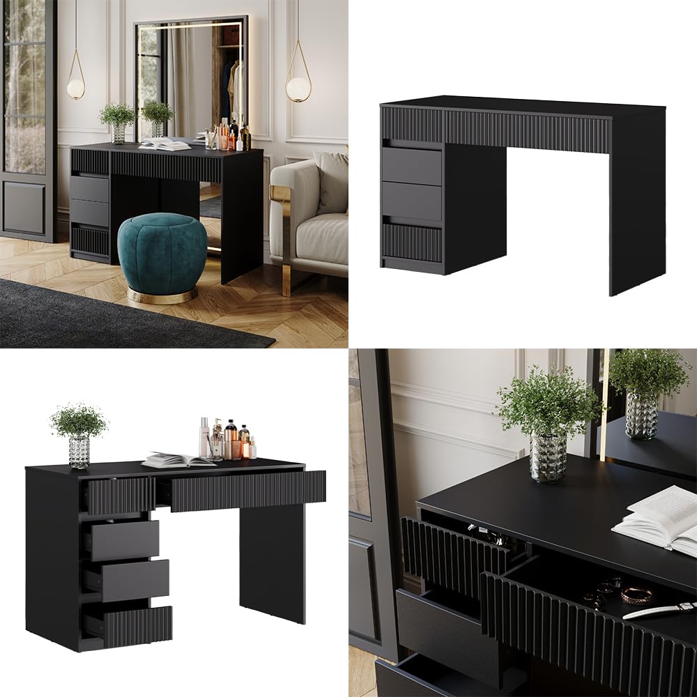 Vicco Schminktisch Omira, Schwarz, 120 cm | ohne Spiegel, Make-up, Tools & Schmuck sauber getrennt und sofort griffbereit
