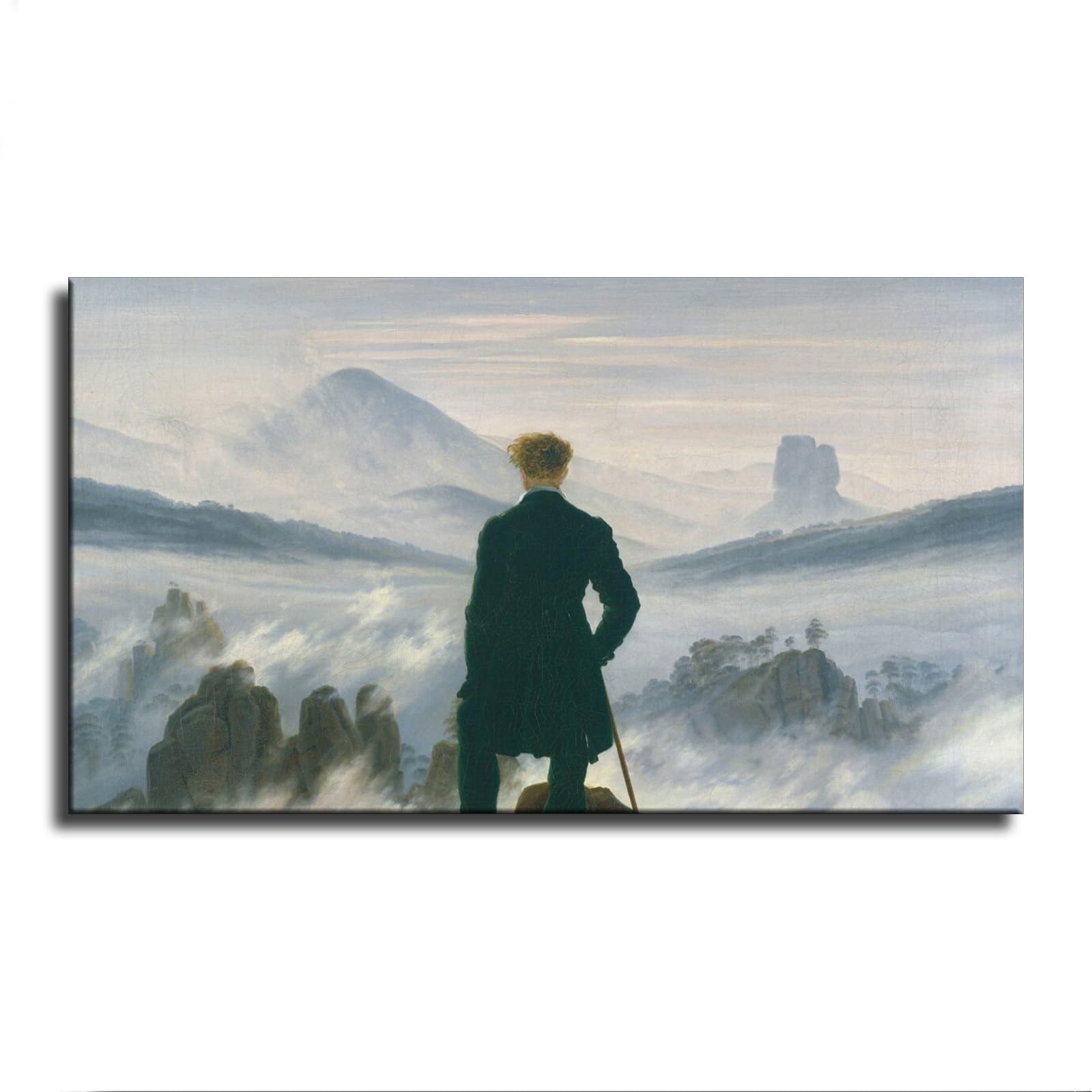 GuriDo Caspar David Friedrich Wanderer Above The Sea of Fog Poster Canvas Art Print Painting Wall Decoration Picture Modern Decorative Aesthetic Bedroom Decoration Poster (08x12inch,Framed)