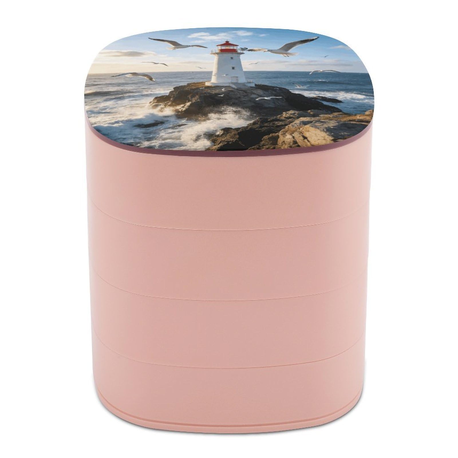 LZQPOEAS Lighthouse Seagull Jewelry Box Women Jewelry Organizer Travel Jewelry Case Cute Necklace Ring Storage Organizer 4-Layer Rotating Jewelry Tray Case with Mirror for Bracelets