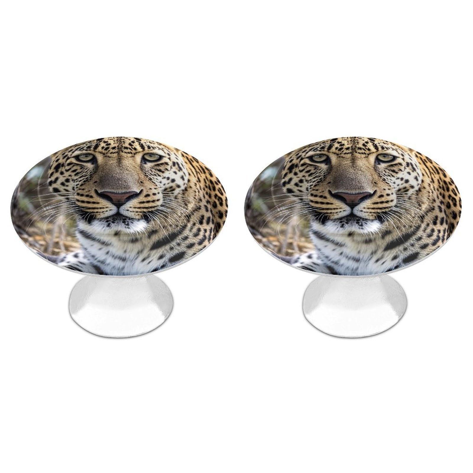 FekiLoot African Animal Leopard Cabinet Knobs Simple Drawer Handles Aluminum Alloy Kitchen Pulls Round Cabinet Door Knobs with Screw Door Hardware for Dresser Cabinets 2 Pack