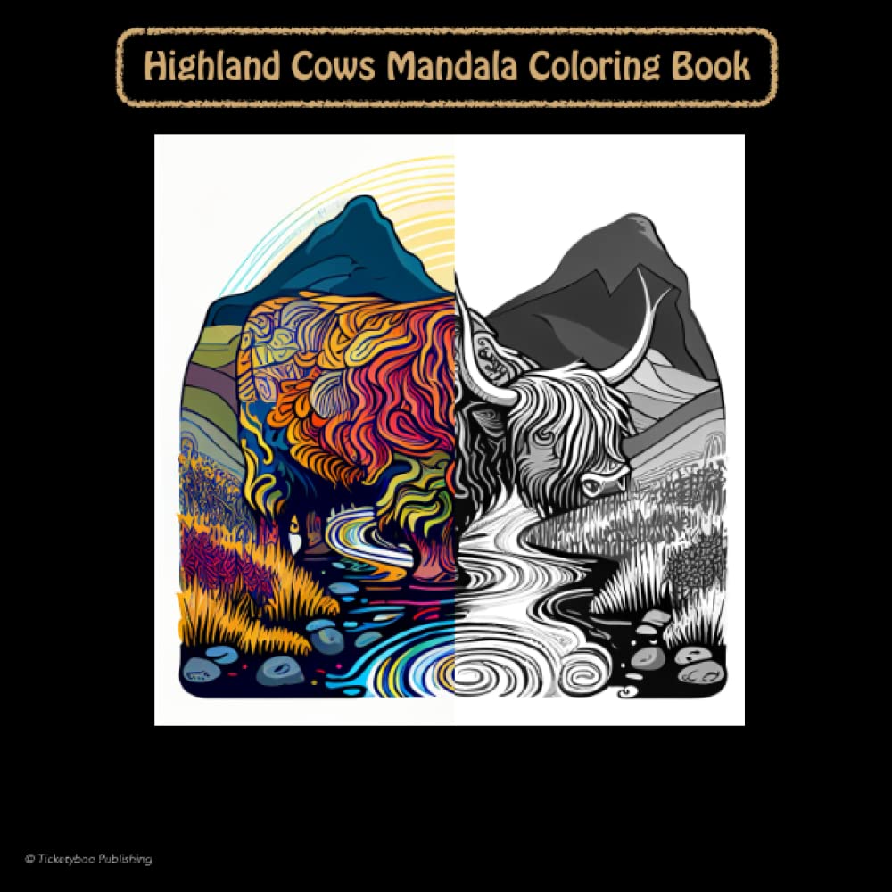 Highland Cows Mandala Coloring Book for Adults: Gorgeous illustrations of highland cattle and their environment