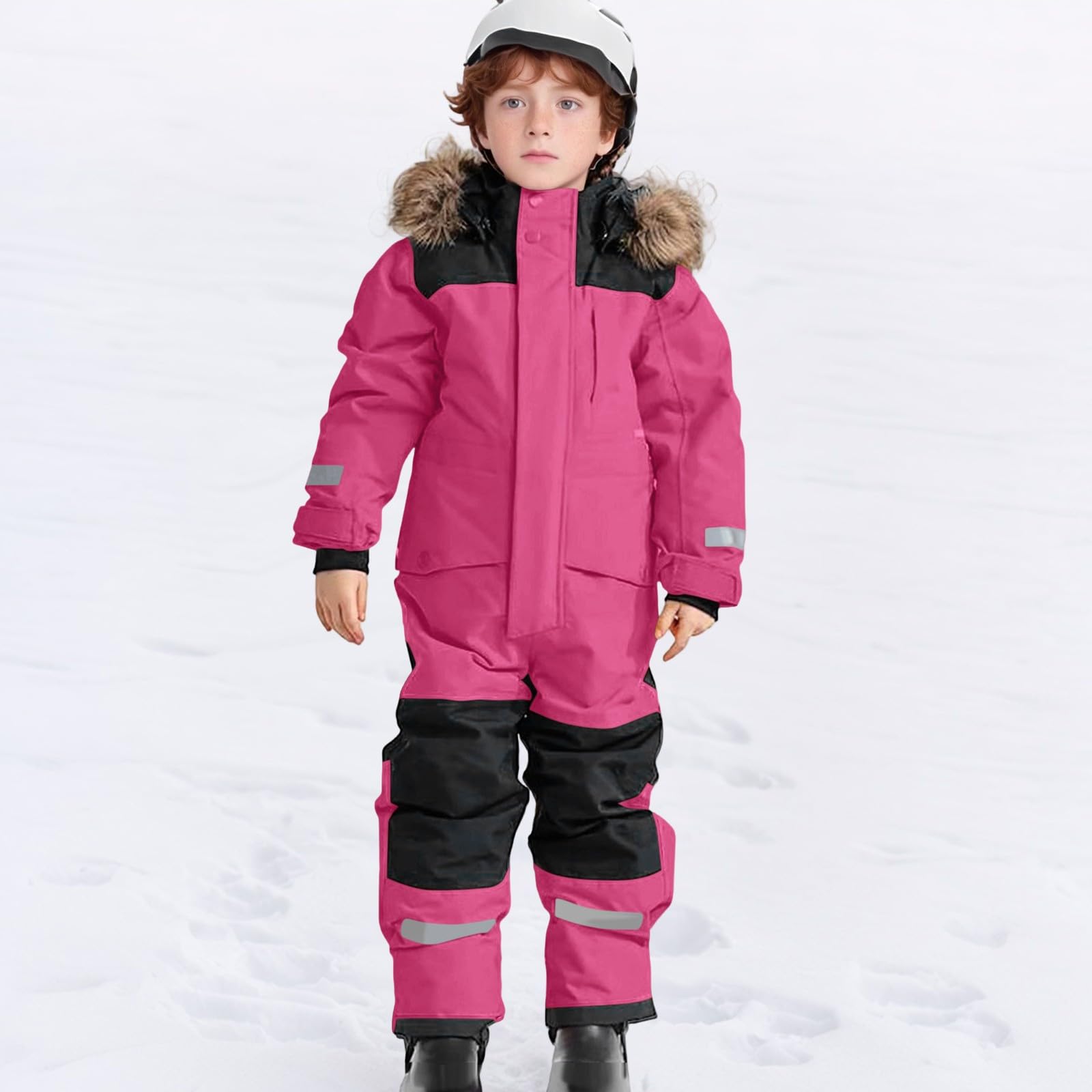 Generico Tute da Neve Bambino e Ragazzi, Tute da Sci Bambine e Ragazze, Tuta da Neve di un Pezzo Bambini Invernale Outdoor Antivento Impermeabile e Traspirante Calda Tuta con Cappuccio e