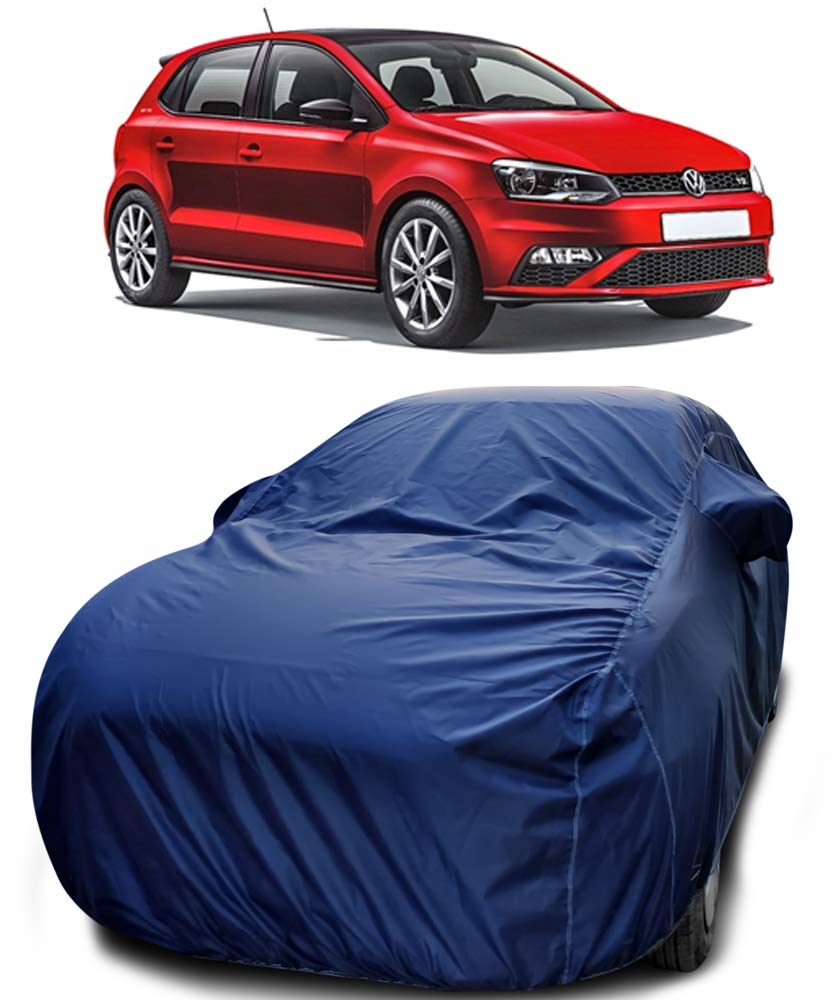 MOTROX Car Cover Compatible with Volkswagen Polo with Mirror Pocket Triple Stitched Bottom Elastic Water Resistant UV Protection & Dustproof Car Cover-Blue