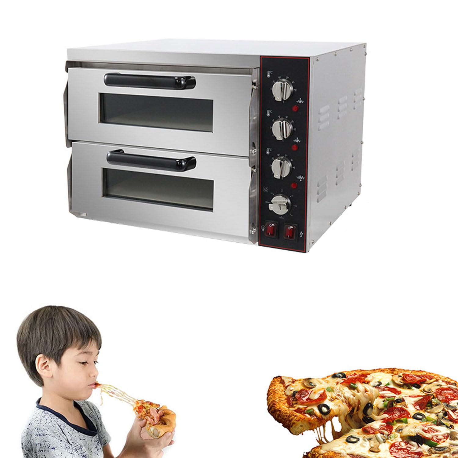 Elektryczny piec do pizzy, sprzęt do pieczenia żywności 2KW/3KW, wielofunkcyjna maszyna do pizzy 50-350 ℃, może gotować pizzę 9 cali/12 cali, patelnia ze stali nierdzewnej dla indyka
