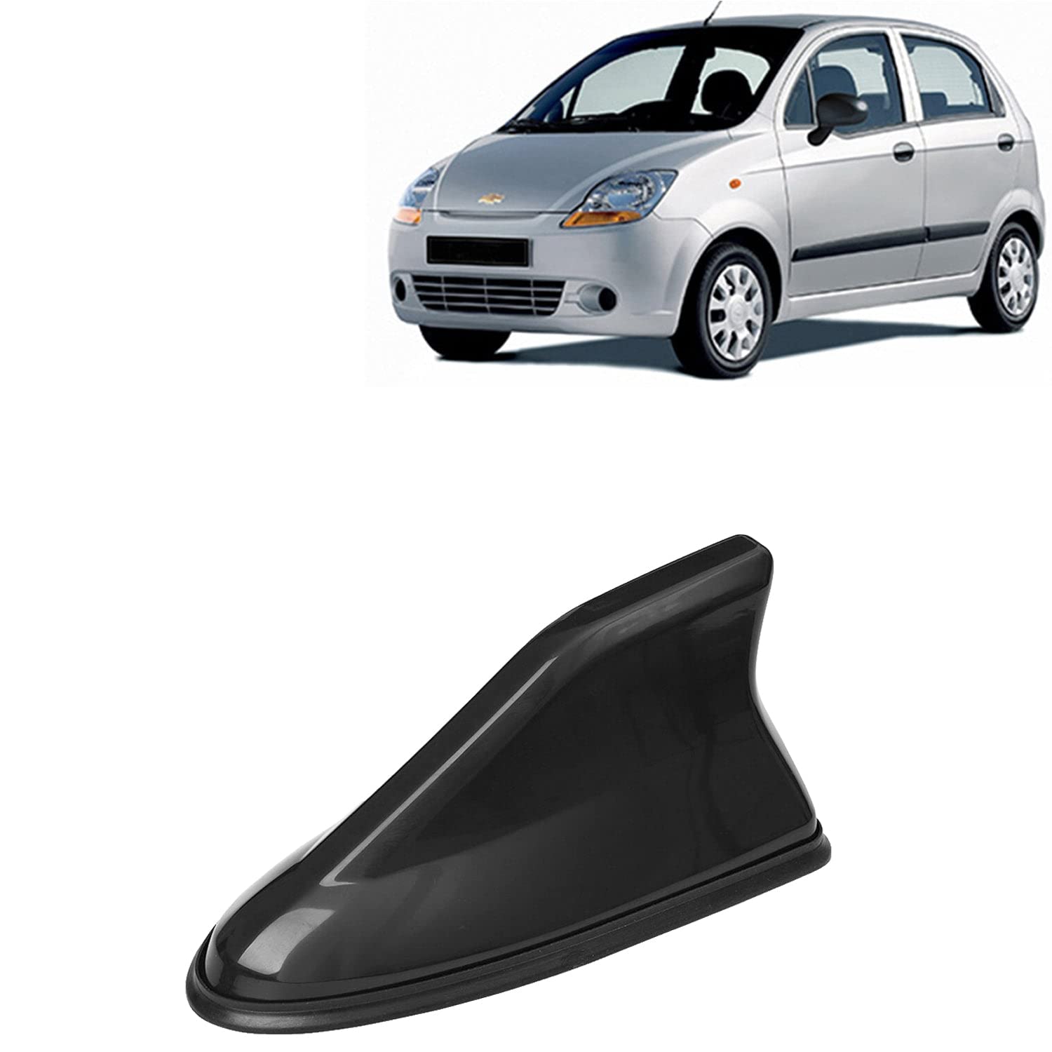 KINGSWAY® Shark Fin Car Antenna Compatible with Chevrolet Spark (Year 2007-2016), Universal Size Car Radio FM AM, Waterproof ABS Body, Easy Replacement, 1 Piece, Black Color
