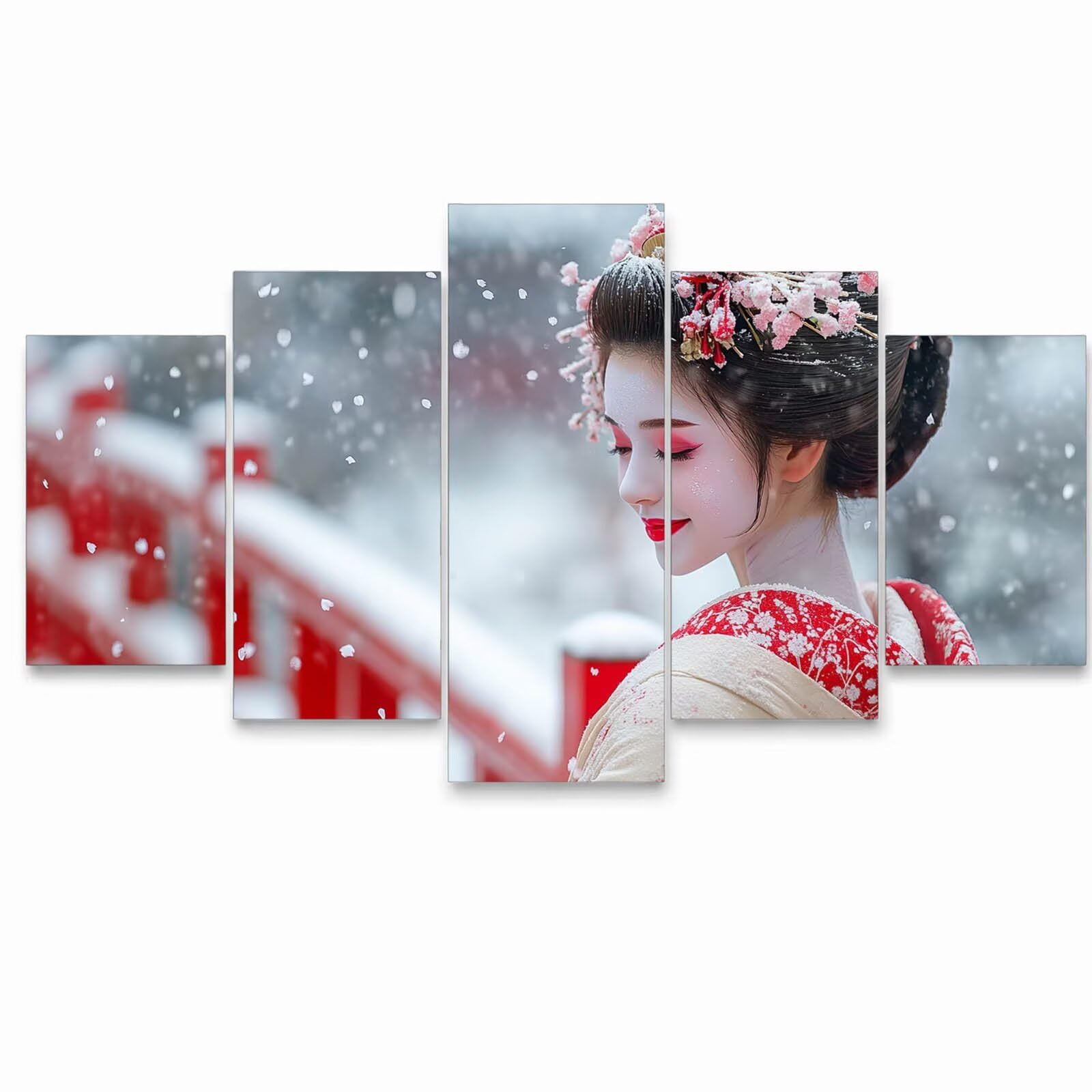 5 Pack Leuchtend Malen Nach Zahlen Erwachsene Geisha Drei Größen YCBZ-5528 | DIY Set Erwachsene mit Pinselset Acrylfarben Set Fünf Leinwand zum Bemalen Winter für Deko Wohnzimmer Geschenke für Frauen