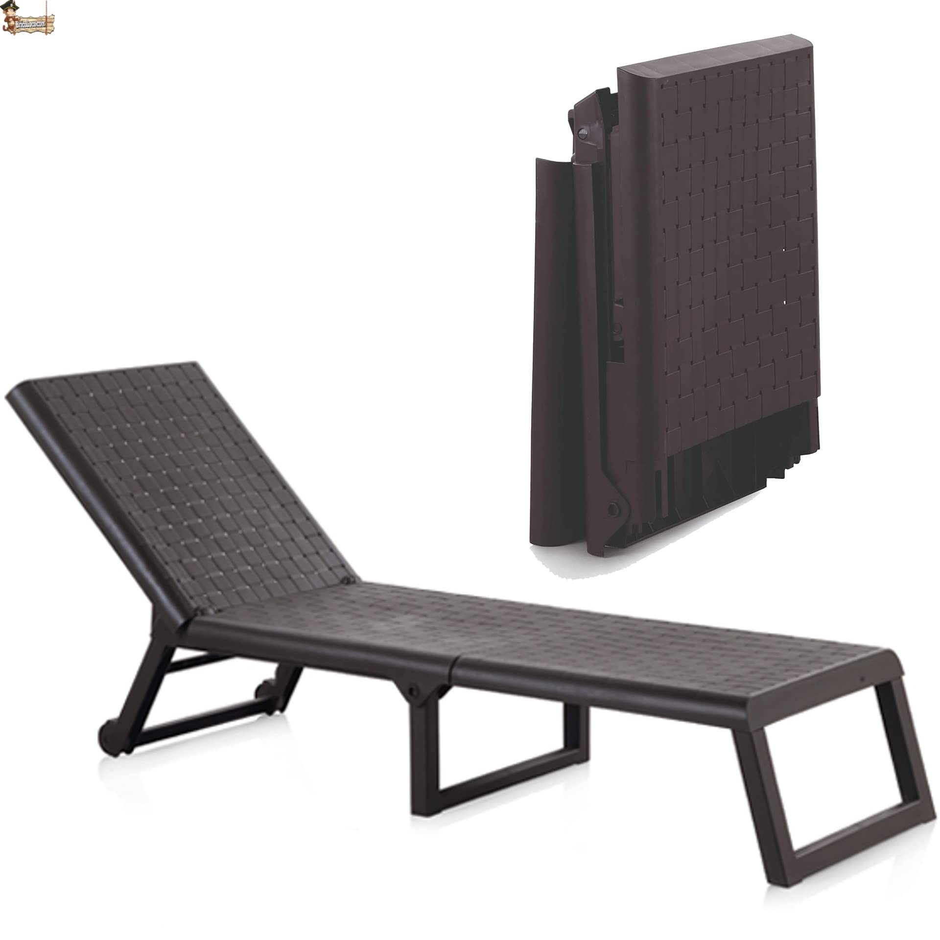 BricoLoco.com Tumbona Plegable con Ruedas para Playa, jardín, Interior o Exterior. Hamaca Ligera. Respaldo reclinable. 58x42x199 cms. Color wengué