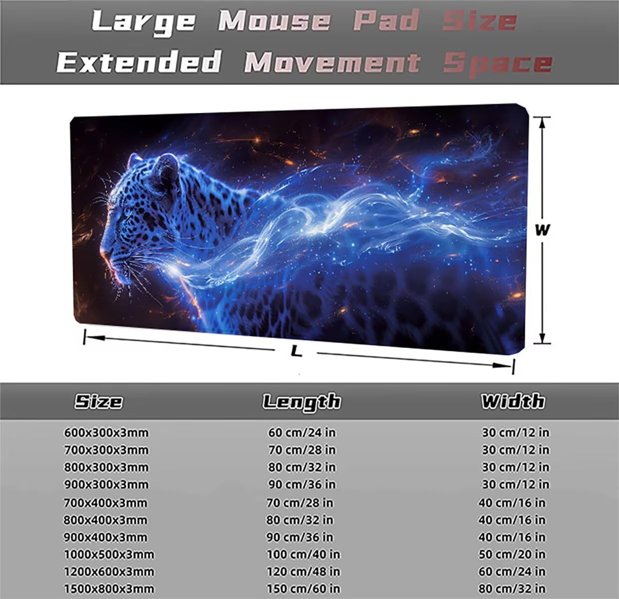 Tappetino per Mouse Gaming XXL 1200x600x3mm– Ufficio Mousepad Grande – Migliora la Velocità e la Precisione Tenuta Stabile Sottomano per Ufficio e Casa Accessori Scrivania Leopardo PjY12473 N-U
