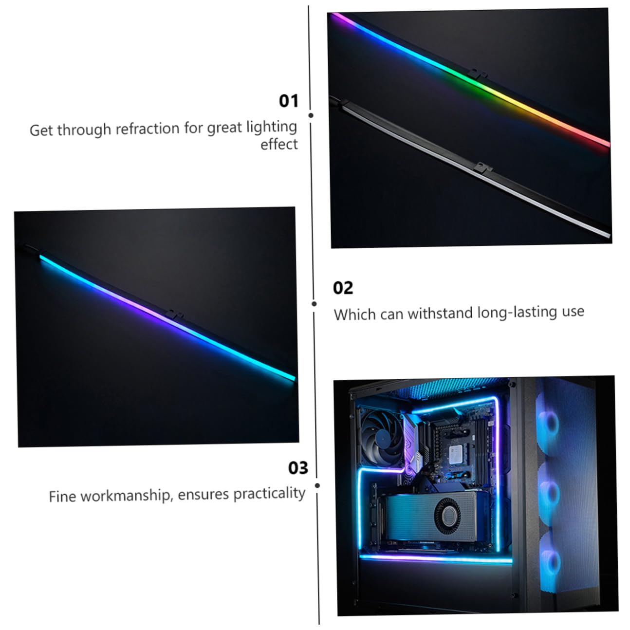 NUOBESTY Barre Lumineuse Argb pour Boîtier Pc, 2 Pièces, 400mm, 28 Led, Abs Noir, Fixation Adhésive, Connexion en Série
