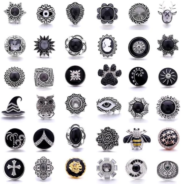 New 5Pcs/Lot Snap Button Jewelry 40 Style Black Crystal Rhinestone Snap Buttons Women's 18mm Snap Bracelet Necklace-HH5-BK,Black