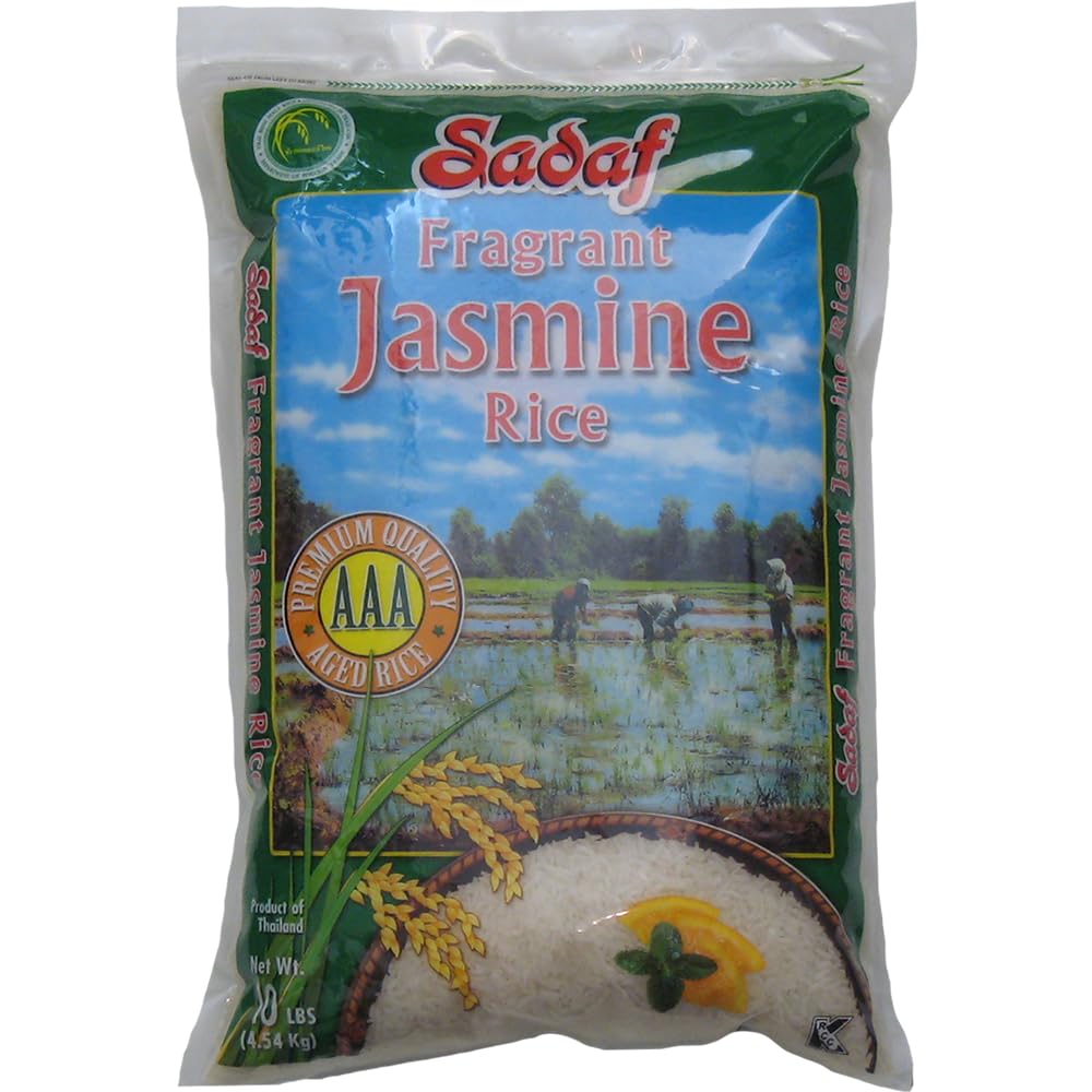 Sadaf Jasmine Rice AAA- Premium Quality Jasmine Rice AAA for Cooking - Arroz Jazmin - Kosher - 10 lb Resealable Bag