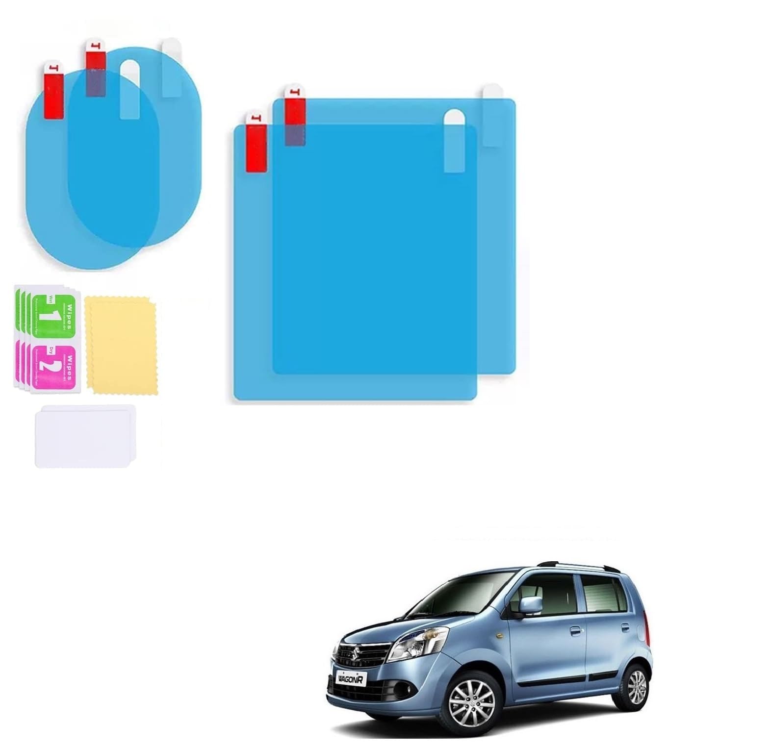 Auto Addict Car Accessories Rear-View Mirror Waterproof Anti Fog Rainproof Anti-Water Protective Film Sticker for Car (Square - 2 PCs + Oval - 2 PCs) for Maruti Suzuki Wagonr Type-3 (2010-2018)-image-5