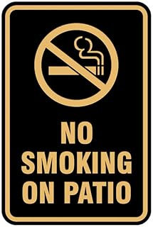 Signs ByLITA Portrait Round No Smoking on Patio Sign with Adhesive Tape, Mounts On Any Surface, Weather Resistant, Indoor/Outdoor Use (Black Gold) - Large