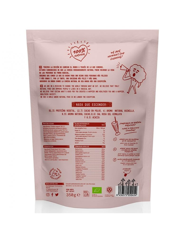 Pack 2x Proteína Vegana Sabor Chocolate Bio 350g | Natruly | 100% Natural | Sin Azúcares Añadidos | Ecológica y Alta en Proteínas Vegetales
