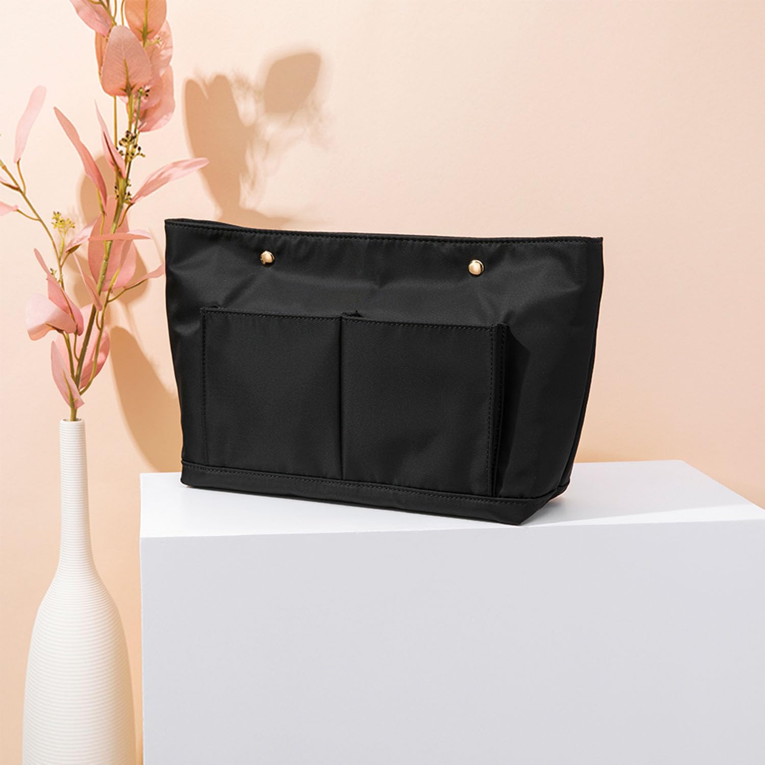 Organiseur de sac à main léger avec plusieurs poches – Organiseur de sac à main pour rangement et organisation, trousse de maquillage (nylon-noir, M)
