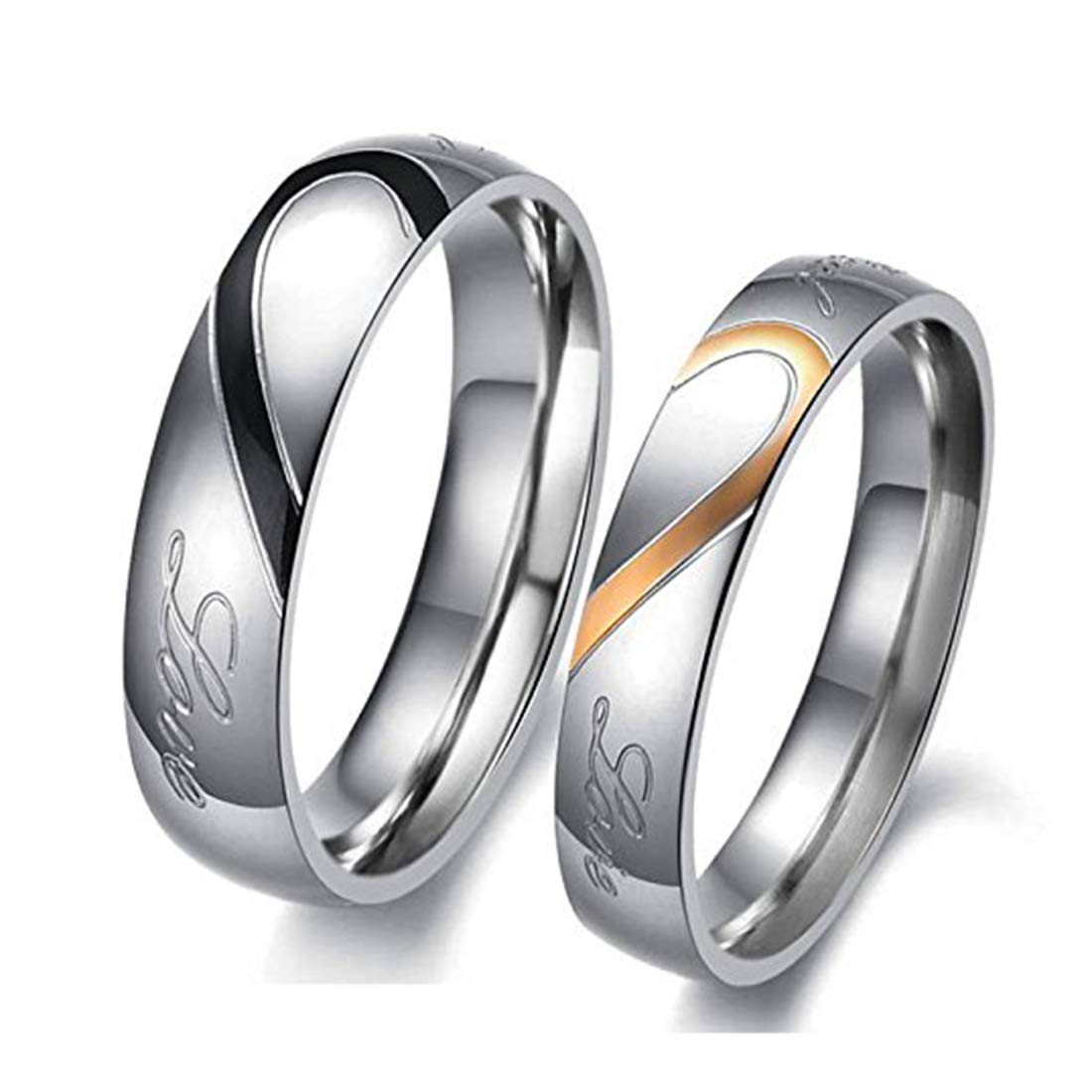Peora Stainless Steel 2 Pcs Love Heart Shape Matching Promise Couple Rings for Lovers Wedding Engagement Band Valentine Gift Sets Jewellery for Men and Women (B017AUTV6G) Amazon Price History, Amazon Price Tracker