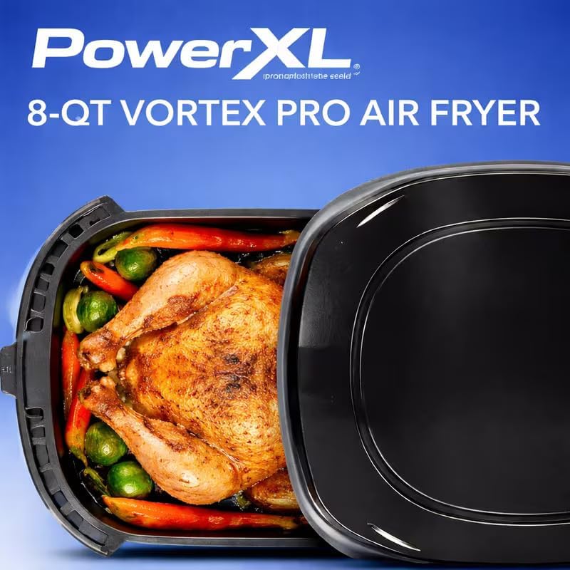 PowerXL 8QT Vortex Pro Air Fryer SmartTech WiFi/Bluetooth, 7-in-1, 10 Presets, Black/Slate