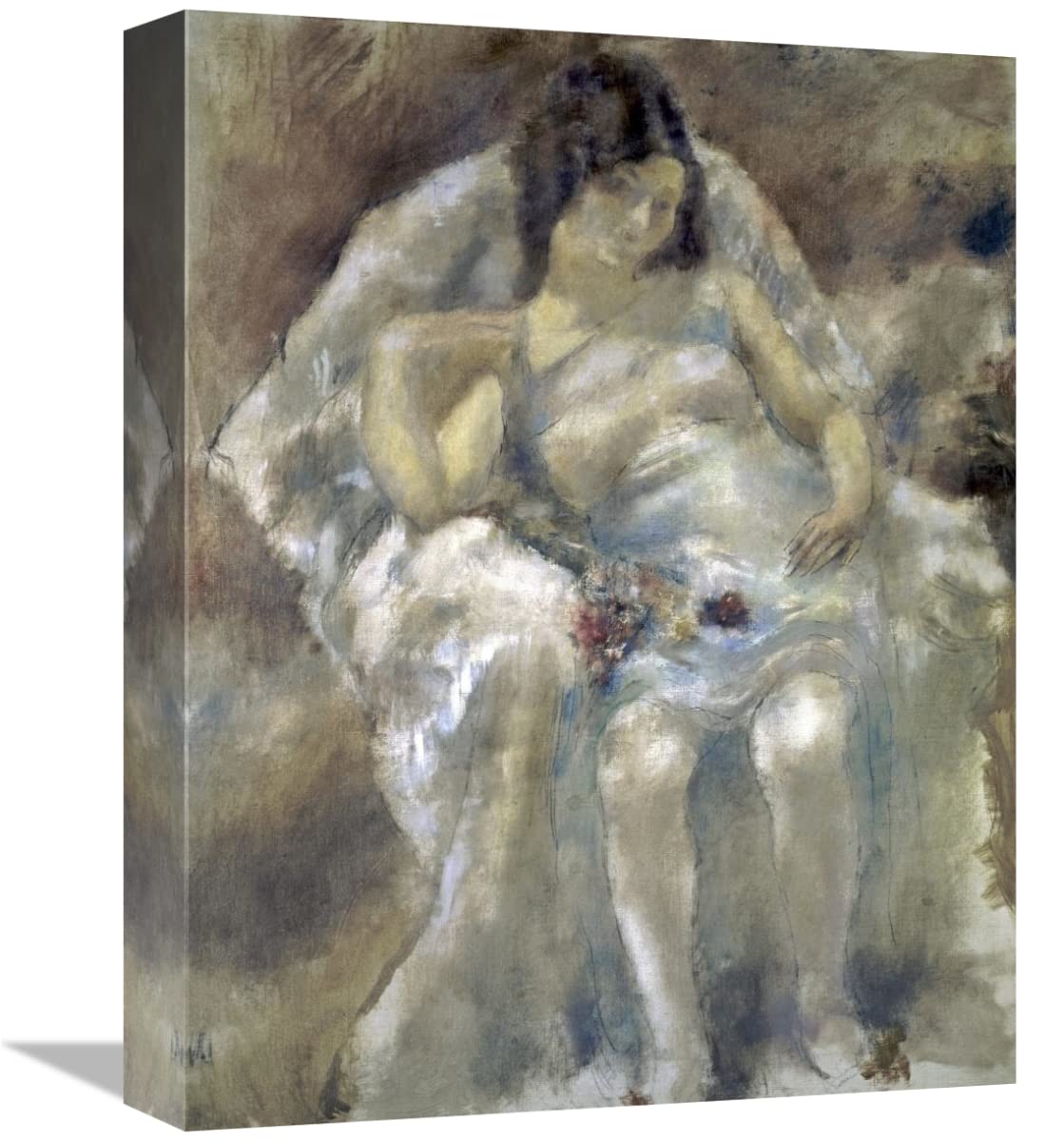 16 in. Young Girl Seated with Flowers Art Print - Jules Pascin