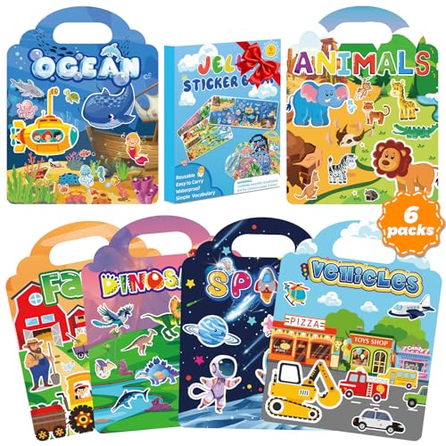 6 Pack 3D Jelly Stickers for Kids Reusable Creative Activity Set Ages 3-8