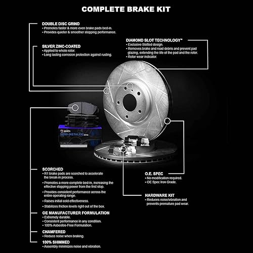 Miniatura 3 de R1 Concepts Front Brakes and Rotors Kit Front Brake Pads Brake Rotors and Pads Semi Metallic Brake Pads and Rotors Hardware Kitfits 1985-2012 Nissan