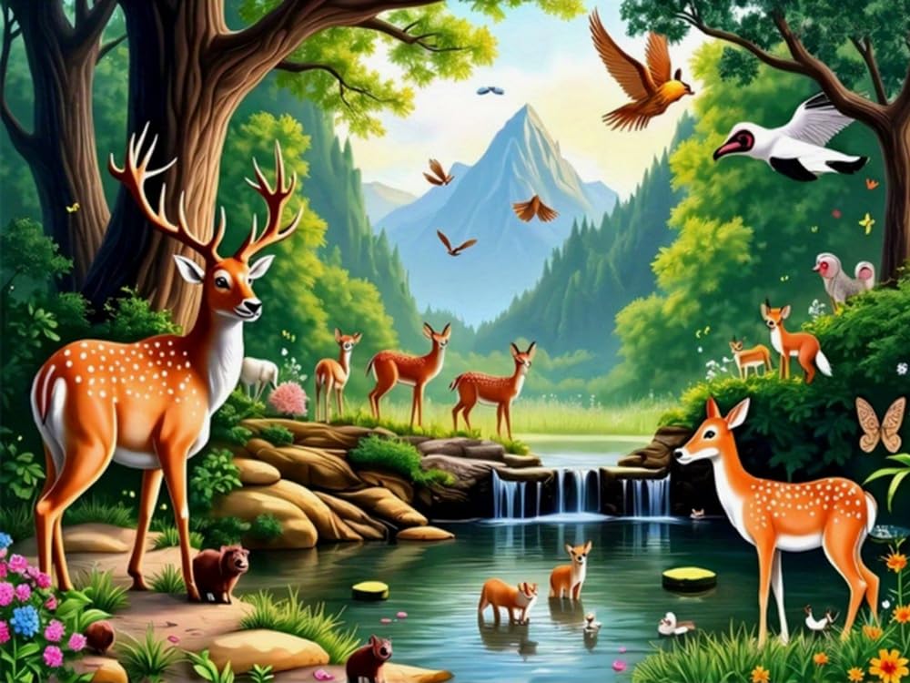 WELIWE Cross-Stitch Kits for Adults Beginners 11CT Stamped Embroidery Kits Deer DIY Pre-Printed Canvas Art Home Decoration 40x50 cm