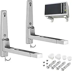 Suporte Para Microondas,Suporte Para Microondas de Parede,Suporte de Parede em Aço Carbono Para Forno e Micro-Ondas,Com Gancho,Comprimento Ajustável,Instalação Prática
