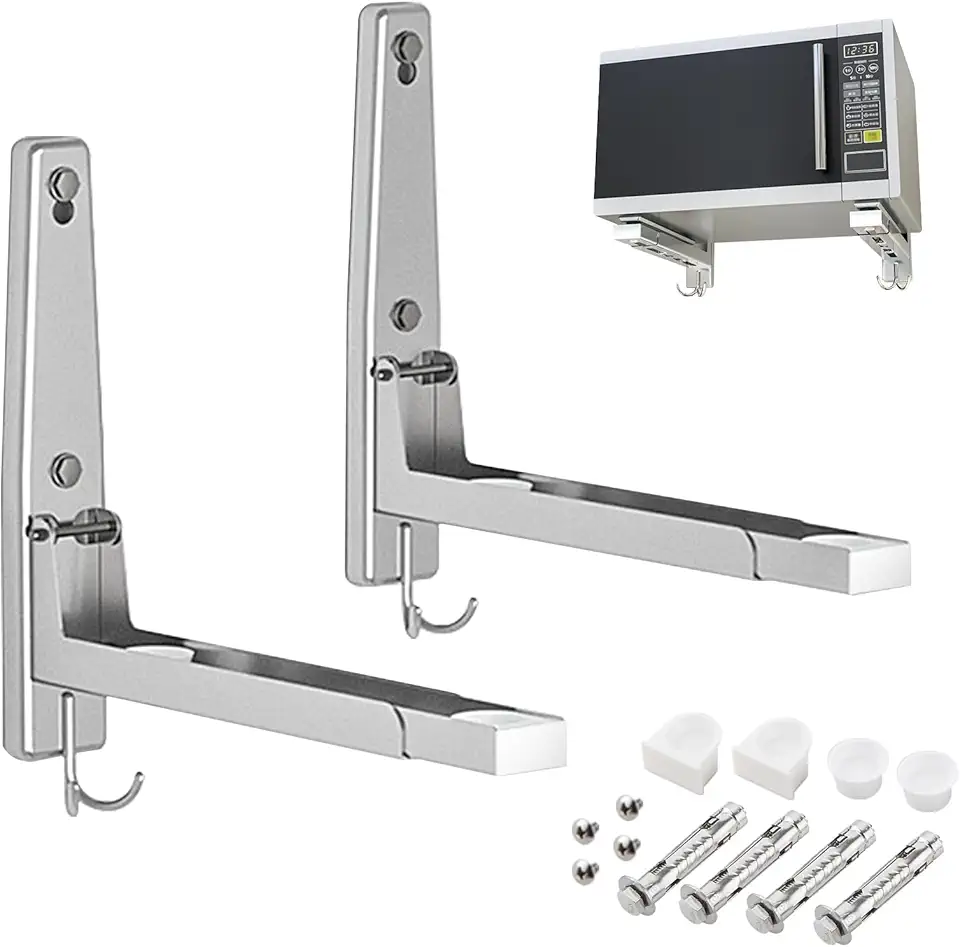 Suporte Para Microondas,Suporte Para Microondas de Parede,Suporte de Parede em Aço Carbono Para Forno e Micro-Ondas,Com Gancho,Comprimento Ajustável,Instalação Prática