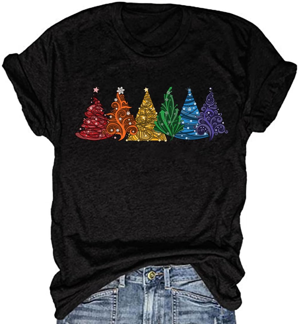 beopjesk christmas shirts womens leopard plaid trees printed casual short sleeve graphic tees tops