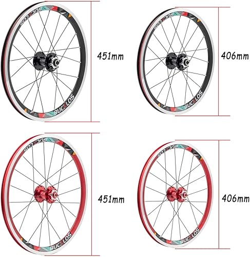 Miniatura 2 de BUCKLOS Juego de ruedas plegables para bicicleta de 20 pulgadas 406 451 ruedas de aleación de aluminio negrorojo freno en Vfreno de disco de