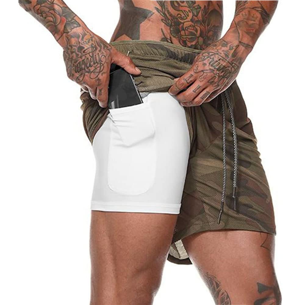 Surwin Men's Camouflage Quick Dry Swim Trunks Swimming Shorts With Compression Liner 2 In 1, Summer Beach Pants Casual Running Gym Sports Pants Boardshorts With Pockets