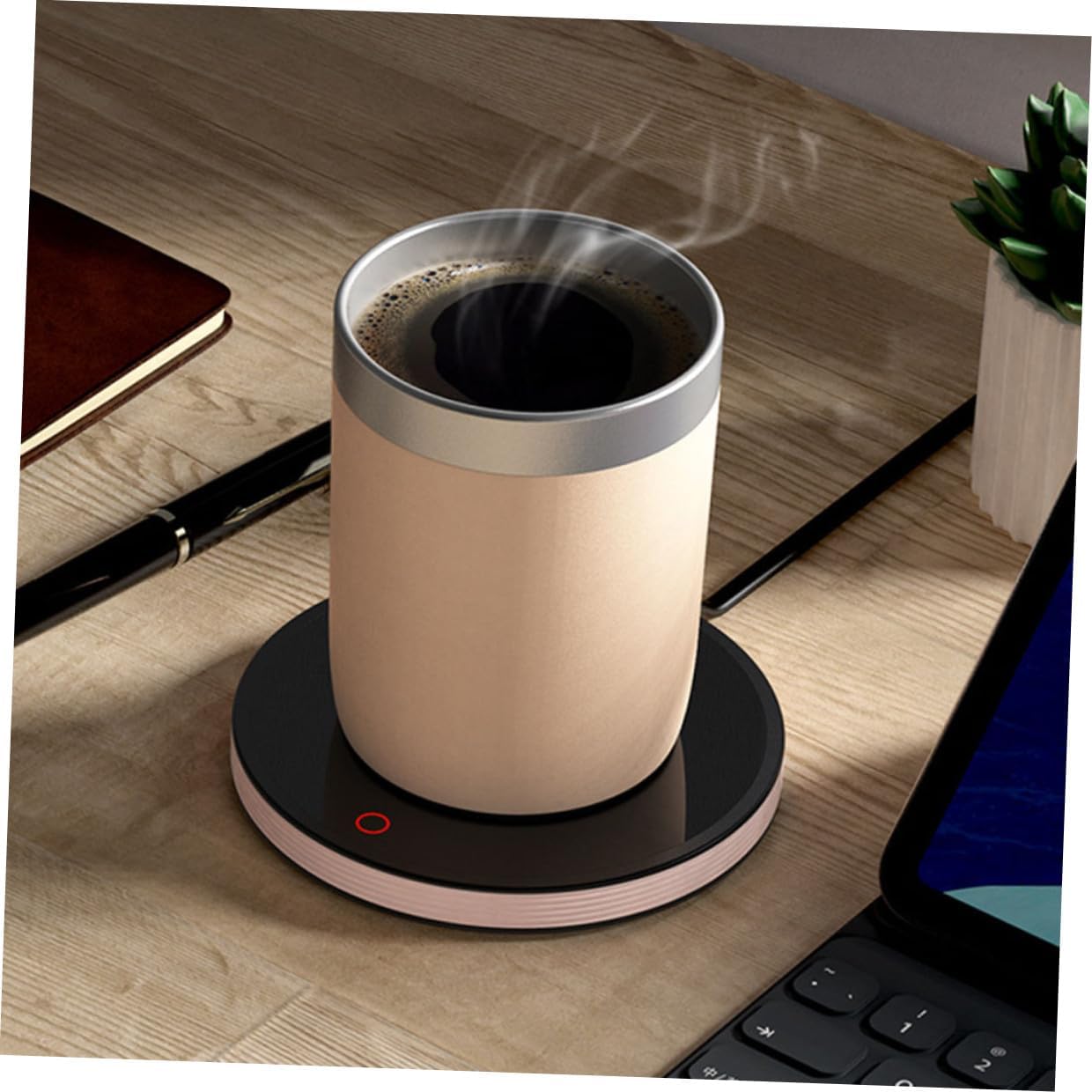 Electric Coffee Mug Warmer Pad with Temperature Control, Ac110v Household Cup Heater for Office Desk Use, Portable Pink and Black Beverage Warmer Compatible with Standard Mugs