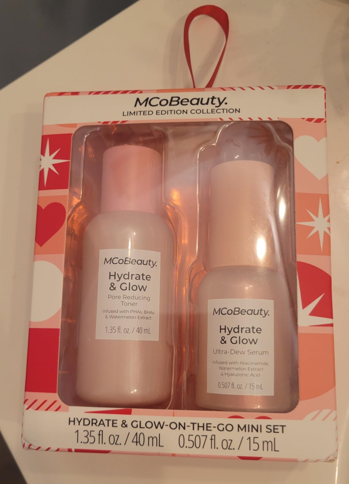 MCoBeauty Hydrate & Glow-On-The-Go Mini Gift Set - Pore Reducing Toner & Ultra-Dew Glass Skin Serum Duo with Niacinamide & Hyaluronic Acid – Travel Skincare Set for Radiant, Plump, Hydrated Skin