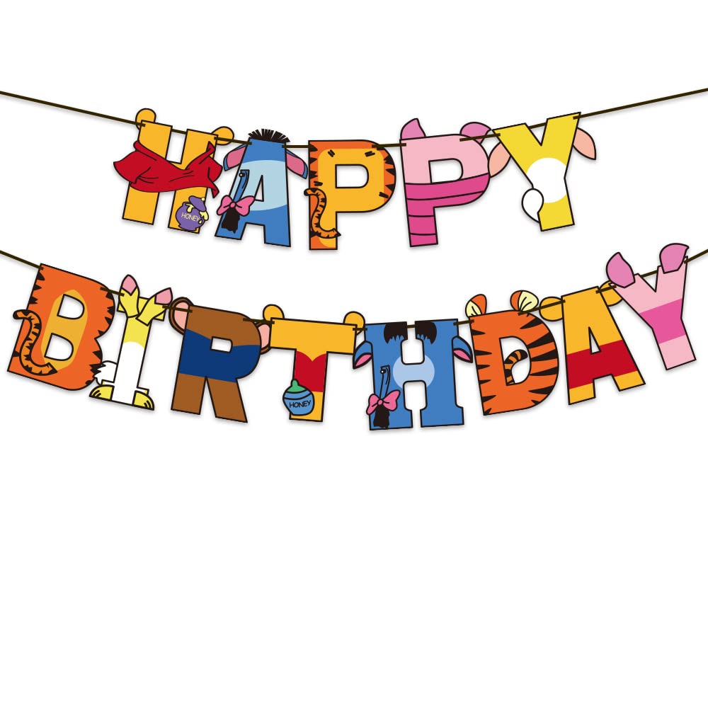 Happy Birthday Banner for Winnie the Pooh Themed Party Supplies Favors for Kids,Birthday Party Decorations Baby Shower Supplies Set for Indoor Outdoor