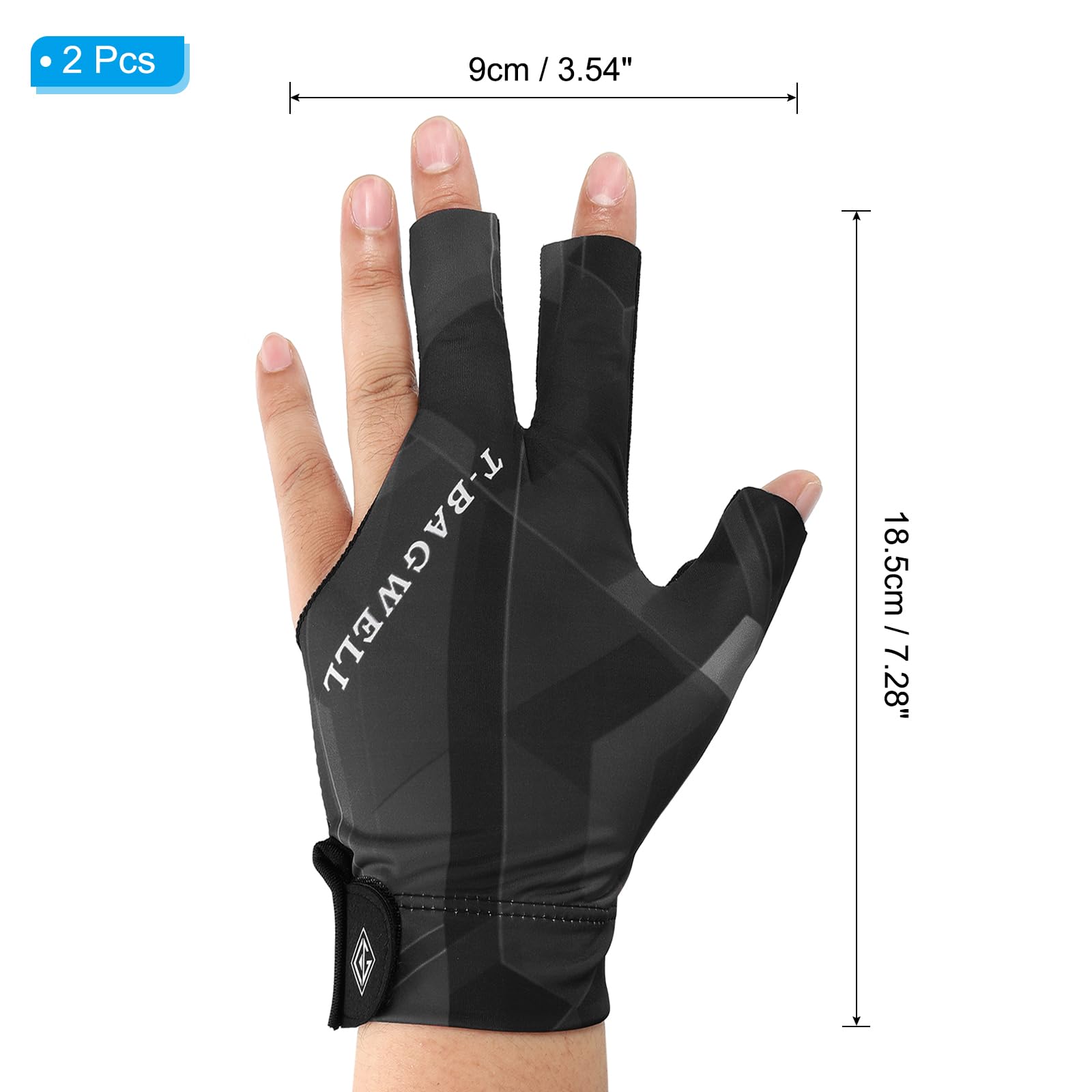 PATIKIL 3 Finger Pool Glove Left Hand, 2 Pcs Billiard Gloves, Black Grey - Image 2