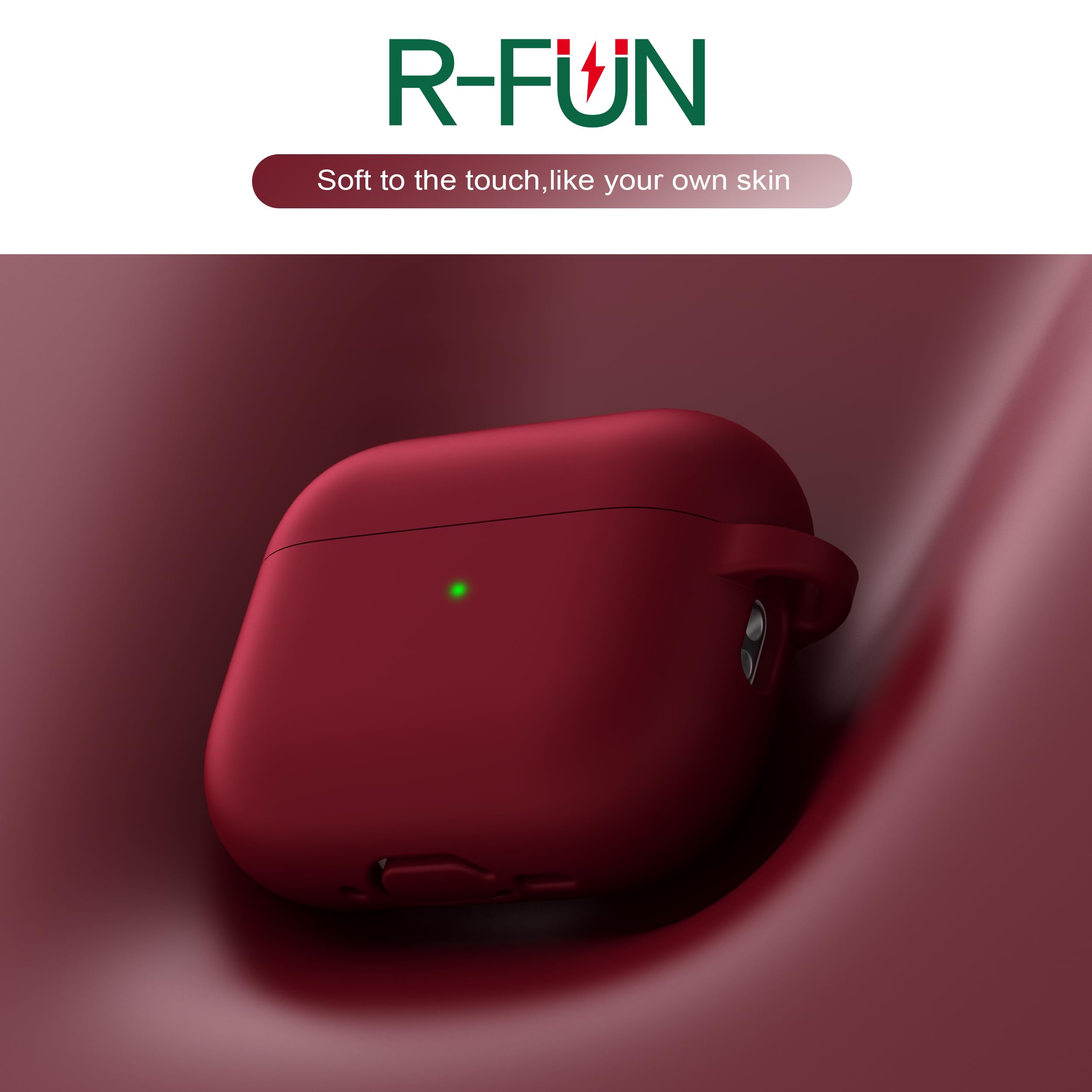 Marca: R-fun R-fun Funda para AirPods Pro 3 (2025), Funda Protectora de Silicona Suave Compatible con Apple AirPods Pro 3 generación para Mujeres y Hombres, con Kit de Limpieza/Llavero, Rojo Vino in use
