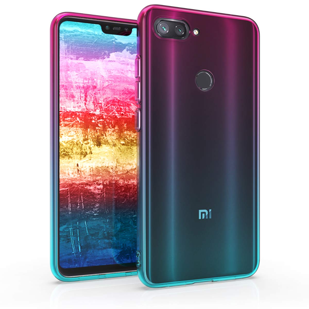 kwmobile Case Compatible with Xiaomi Mi 8 Lite - Case Transparent Gradient Phone Cover - Bicolor Dark Pink/Blue/Transparent