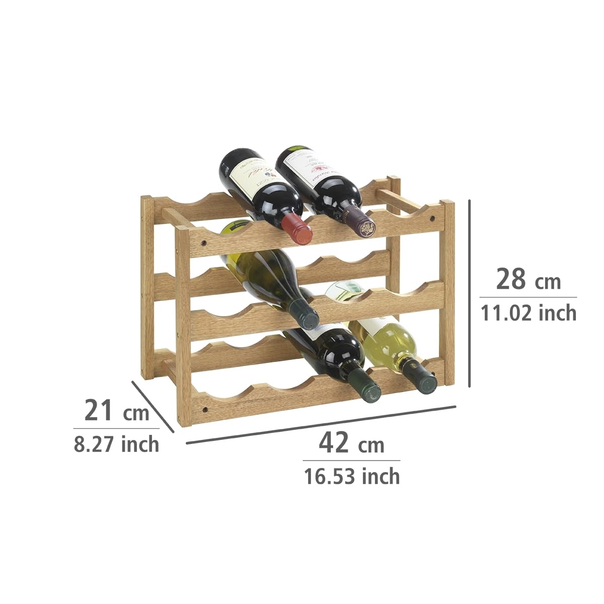 WENKO Scaffale porta bottiglie di vino Norway, scaffale legno per vino fino a 12 bottiglie, portabottiglie in noce da terra a 3 piani