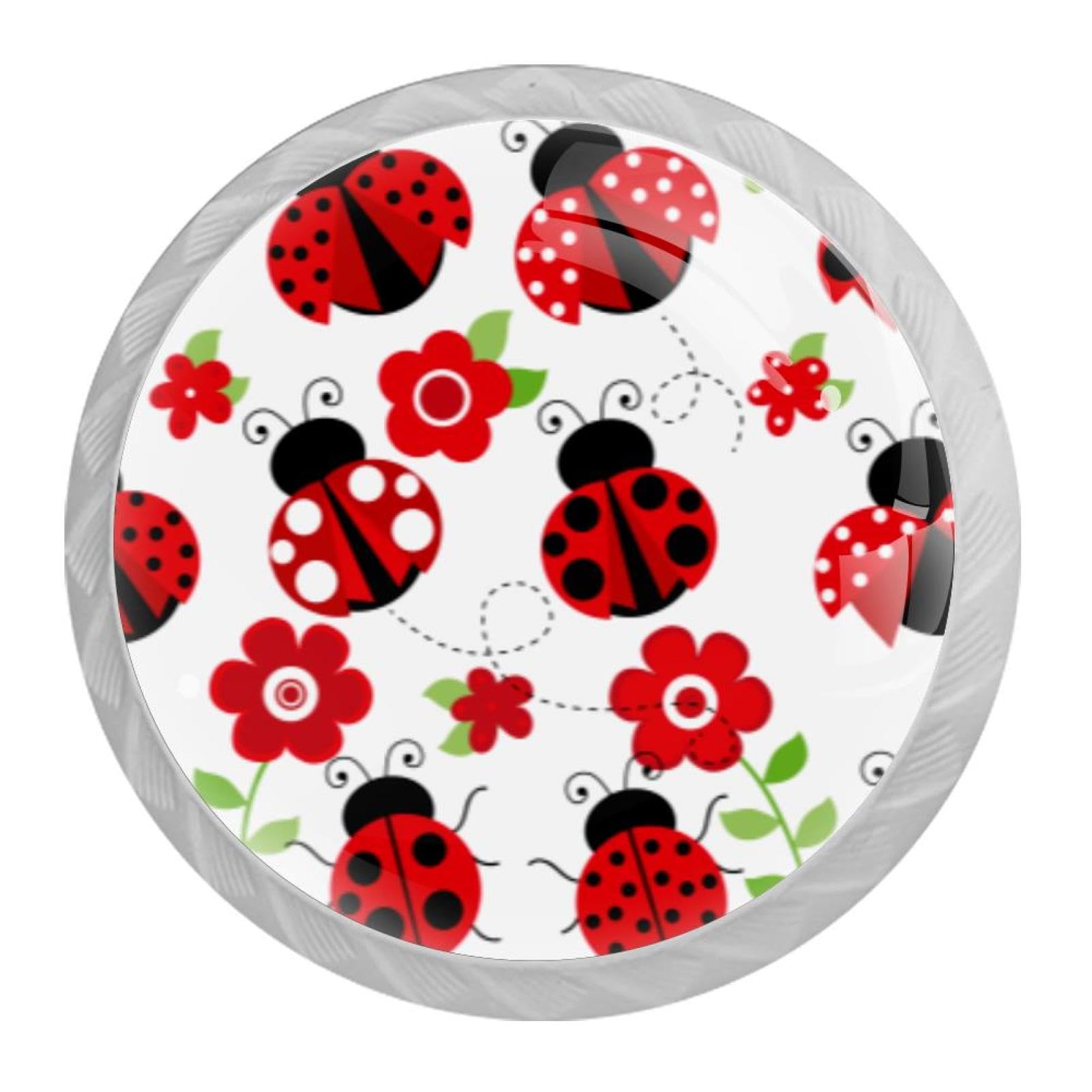 Tqmspg Multi02 4 Pieces Drawer Pulls Cute Flowers And Ladybug Ladybird Pattern Door Knobs Dresser Handles For Kitchen Wardrobe Cupboard Hardware Furniture
