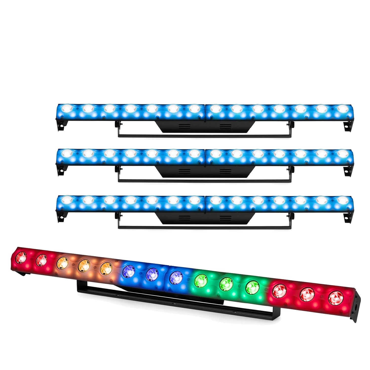 4 x Beamz LCB14C Hybrid LED Light Bars with Pixel Control and Flightcase for DJs, Bands, Stage, and Venue Lighting, RGBW Wash Bars Package, Eye Candy Effects