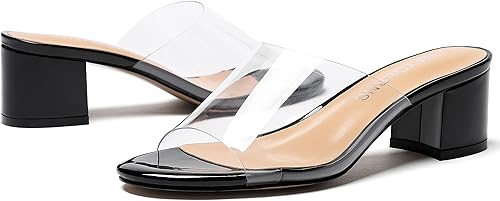 Miniatura 6 de WAYDERNS Sandalias de tacón bajo y grueso para mujer, con puntera abierta, de cloruro de polivinilo transparente, de 2 pulgadas