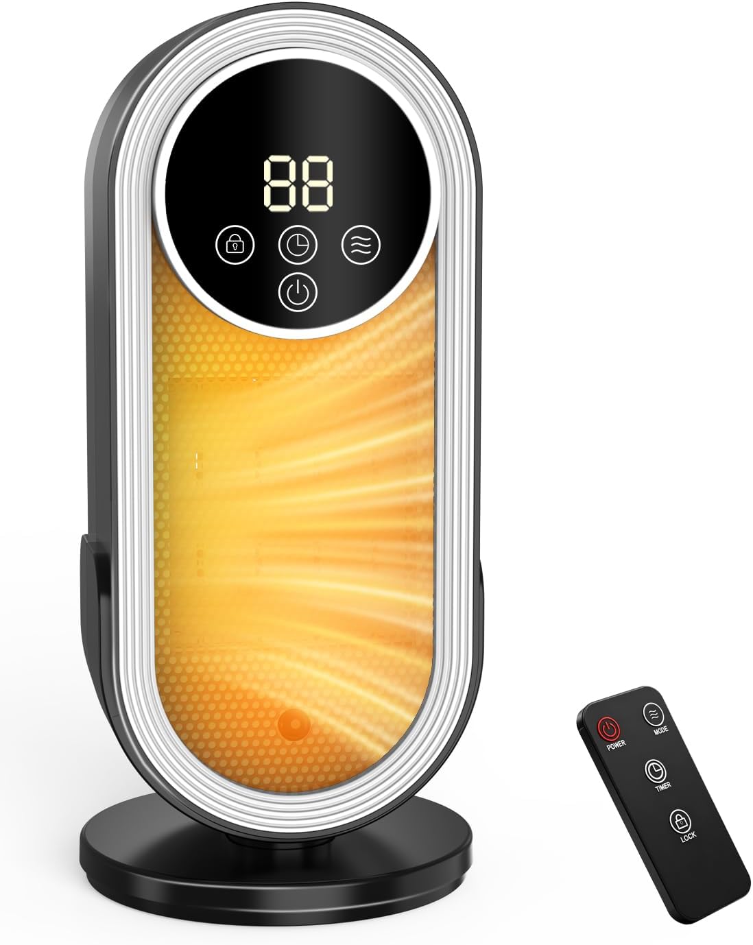 Kapalı kullanım için ısıtıcı, termostat ve uzaktan kumandalı küçük taşınabilir elektrikli ısıtıcılar, 12 saat zamanlayıcı, 3 mod, 1500W PTC seramik ısıtıcılar ofis yatak odası için hızlı güvenlik ısısı